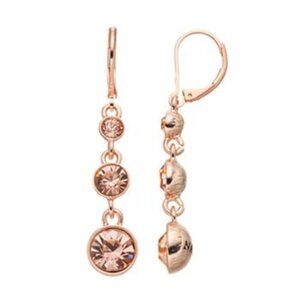 Napier Simulated 3 Crystal Graduated Linear Drop Earrings Rose Gold Tone